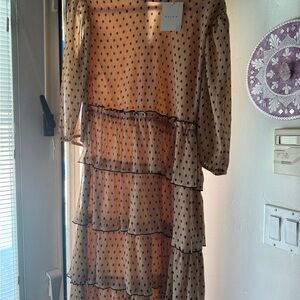 Moodie Black Polka Dot Tiered Dress